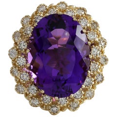 Natürlicher Amethyst 14 Karat Gelbgold Diamantring