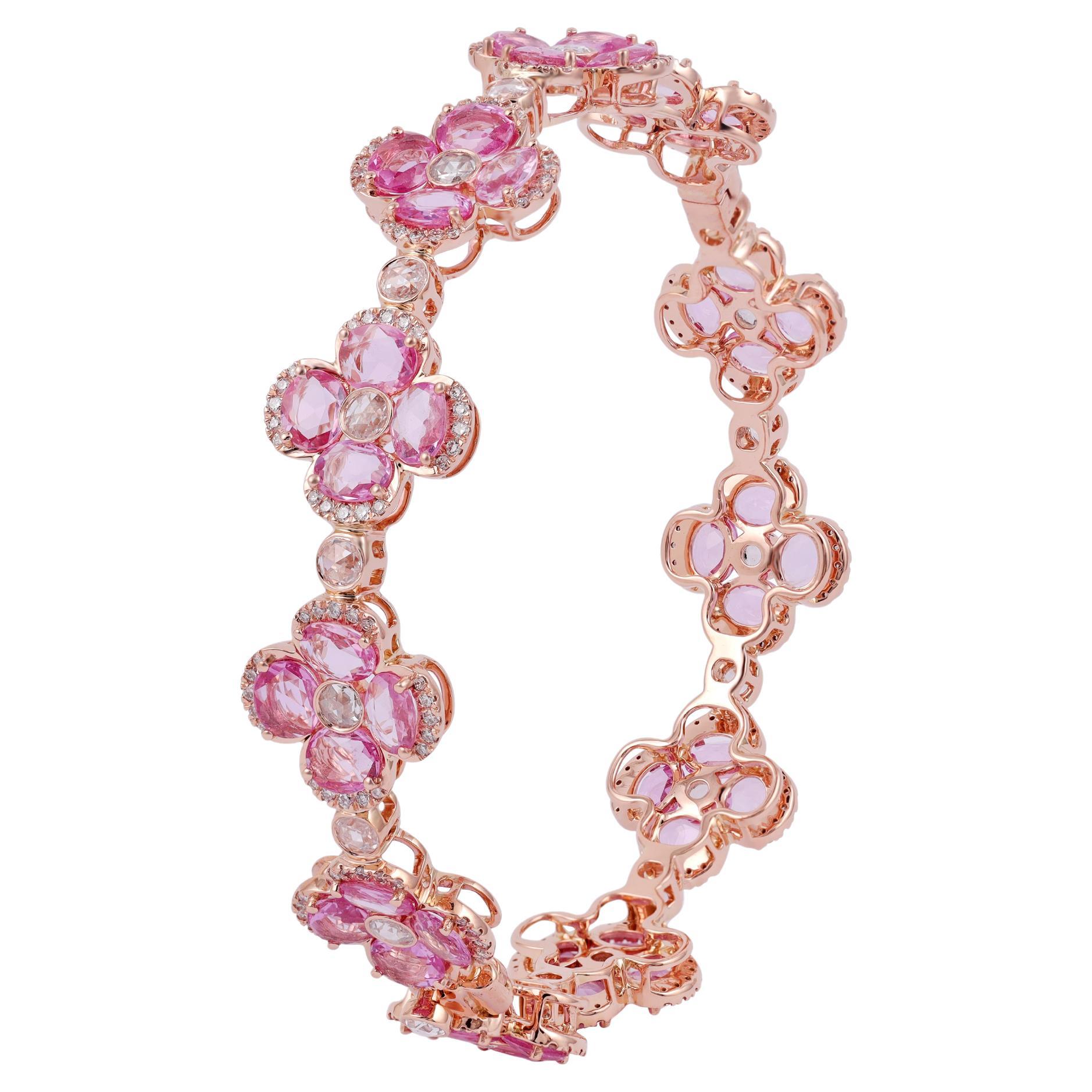 12,11 Karat rosa Saphir und Diamant-Armreif aus 18 Karat Roségold