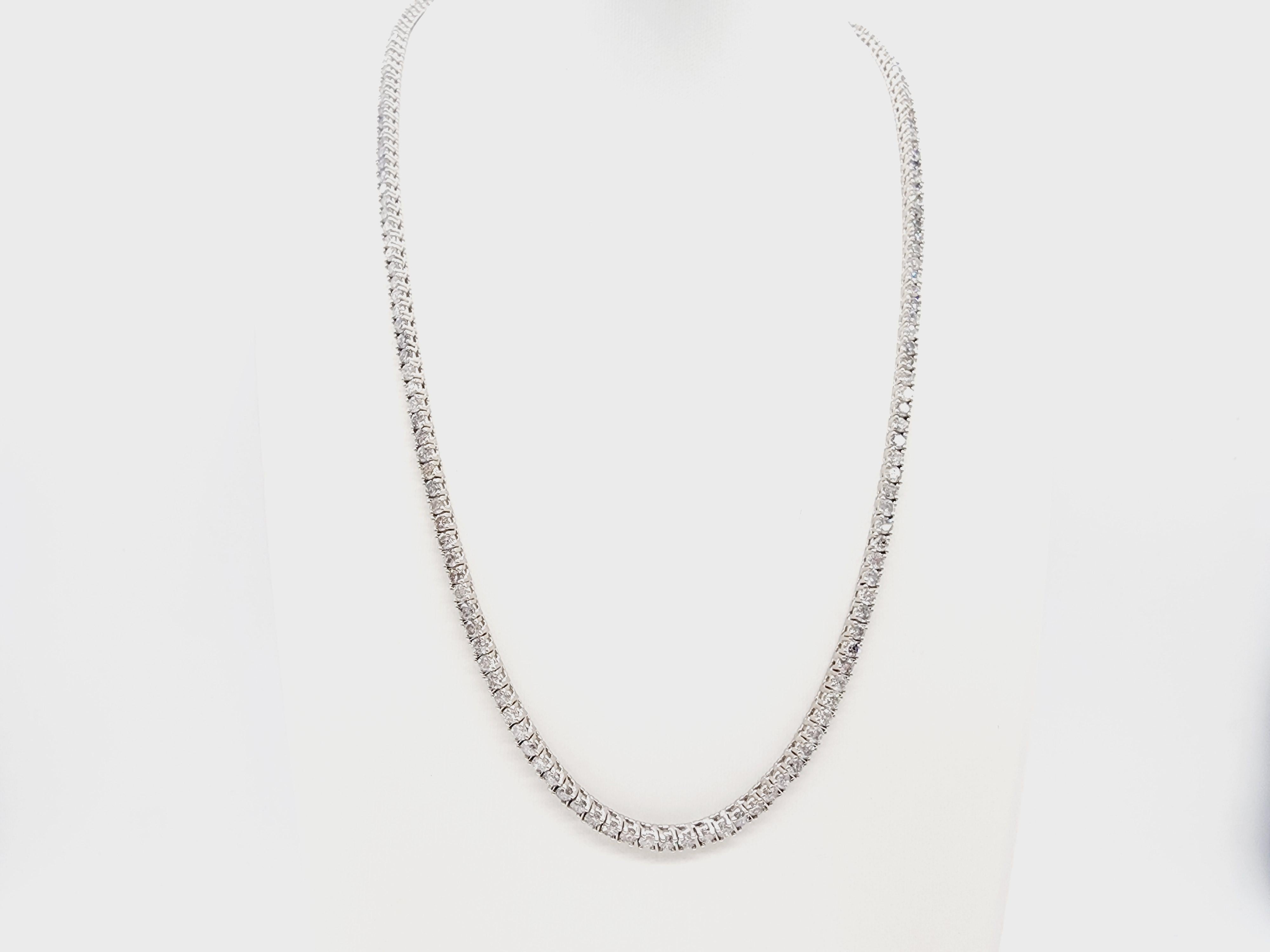 12.11 Carat Round Natural Diamond Tennis Necklace 14 Karat White Gold 16'' In New Condition In Great Neck Plaza, NY