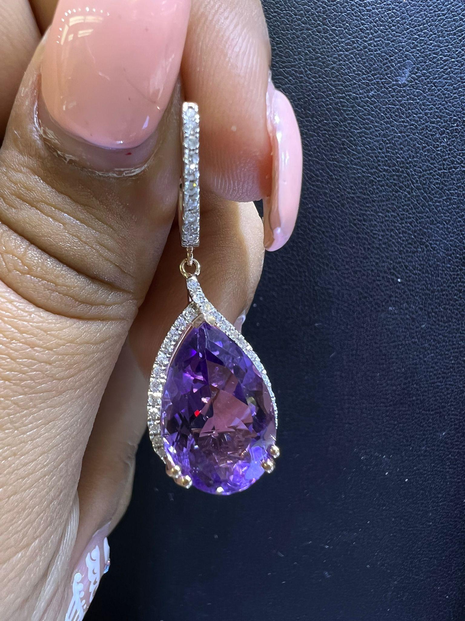 12.11ct Amethyst 14K Rose Gold Earrings In Excellent Condition For Sale In LA, CA