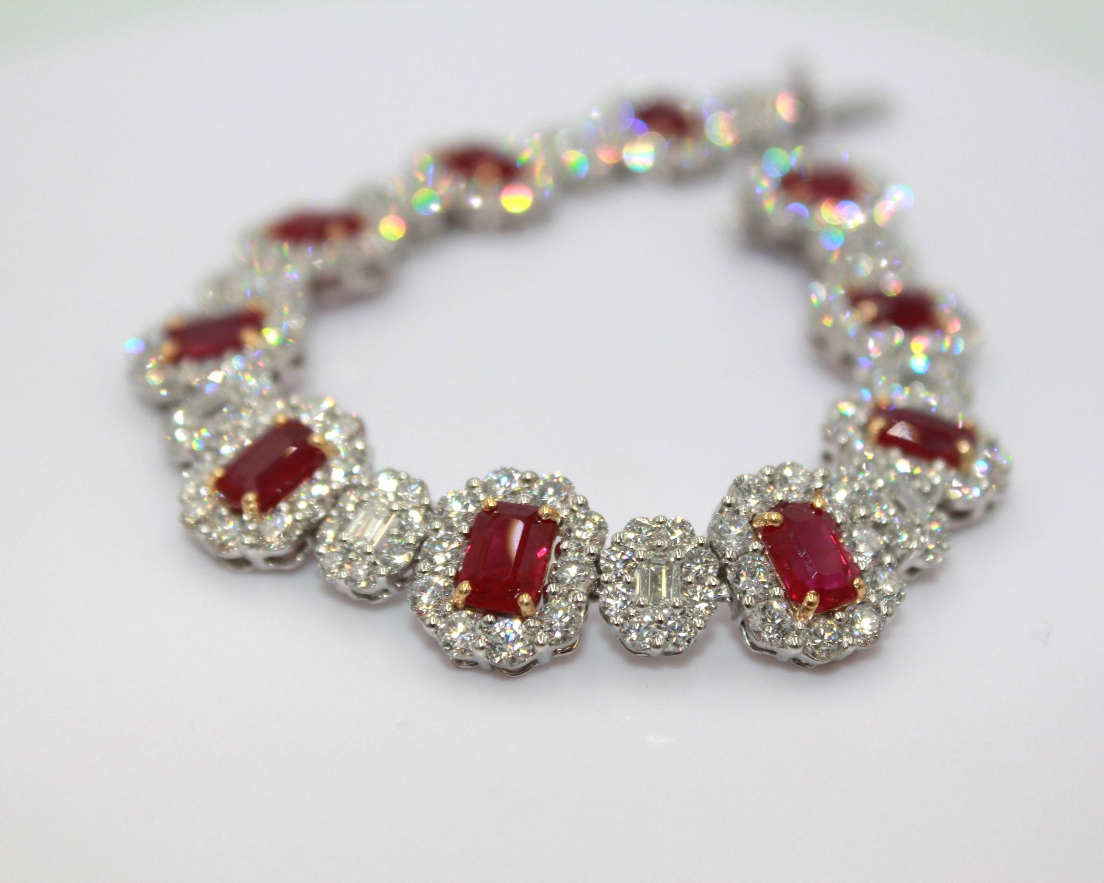 12.12 Carat Burma Ruby & Diamond Bracelet For Sale 1
