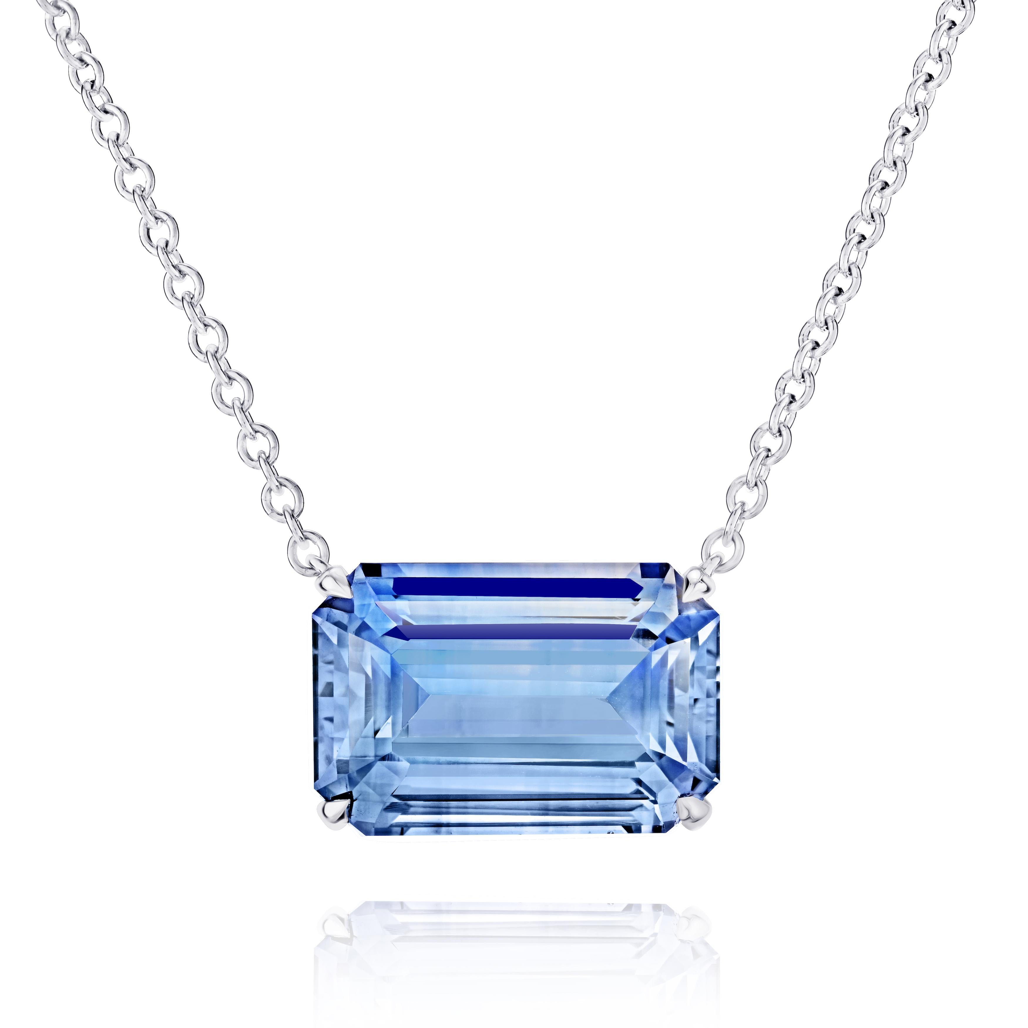 Emerald Cut 12.12 Carat Emerald Blue Sapphire Pendat For Sale