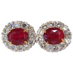 12.12 Carat GRS No Heat Oval Vivid Red Ruby Diamond Cluster Earrings Winza