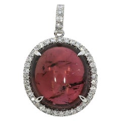 12.12 Carat Rhodolite Garnet and White Diamond Oval Pendant Necklace