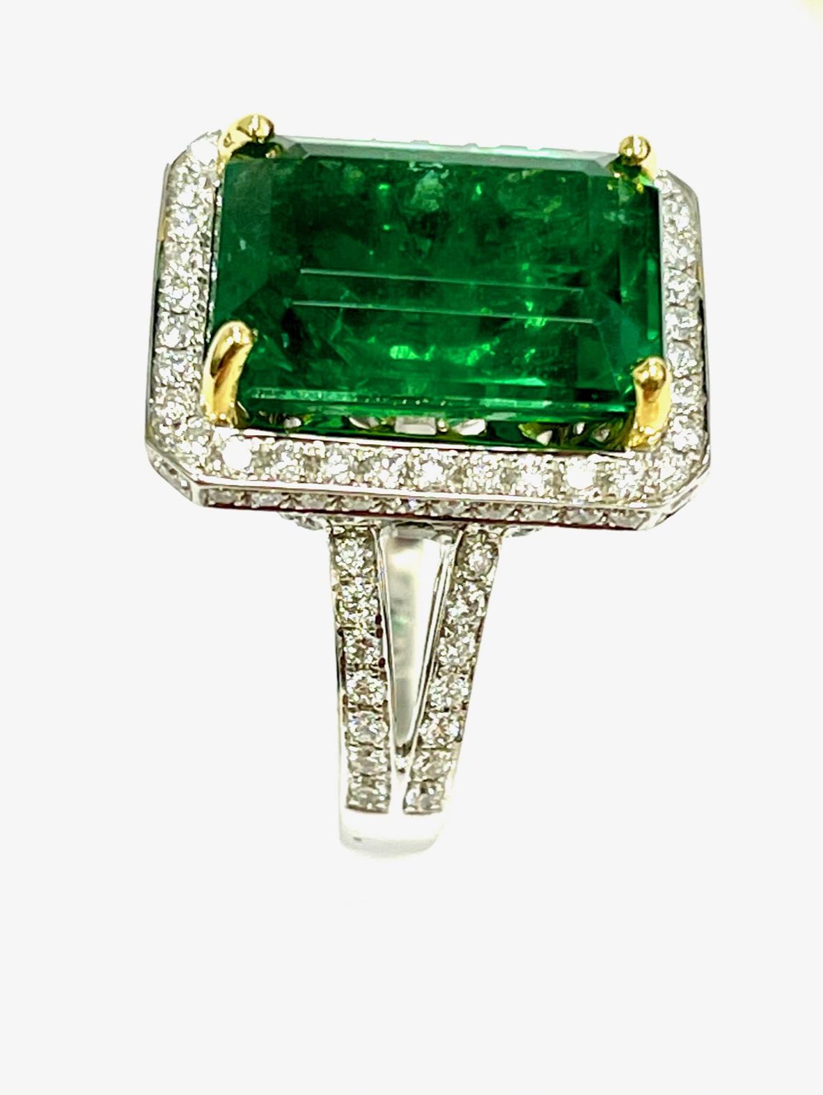 Emerald Cut 12.12 Carat  Emerald Diamond Ring For Sale