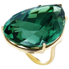 121.25 Carat Pear Shape Genuine Green Amethyst Statement Vermeil Sterling Ring