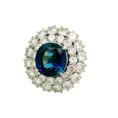 12.13 Carat Blue Sapphire Diamond Double Halo Platinum Ring