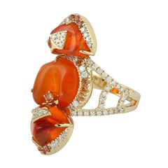 Meghna Jewels 14K Gold Fire Opal Ring, 12.13ct with Diamonds