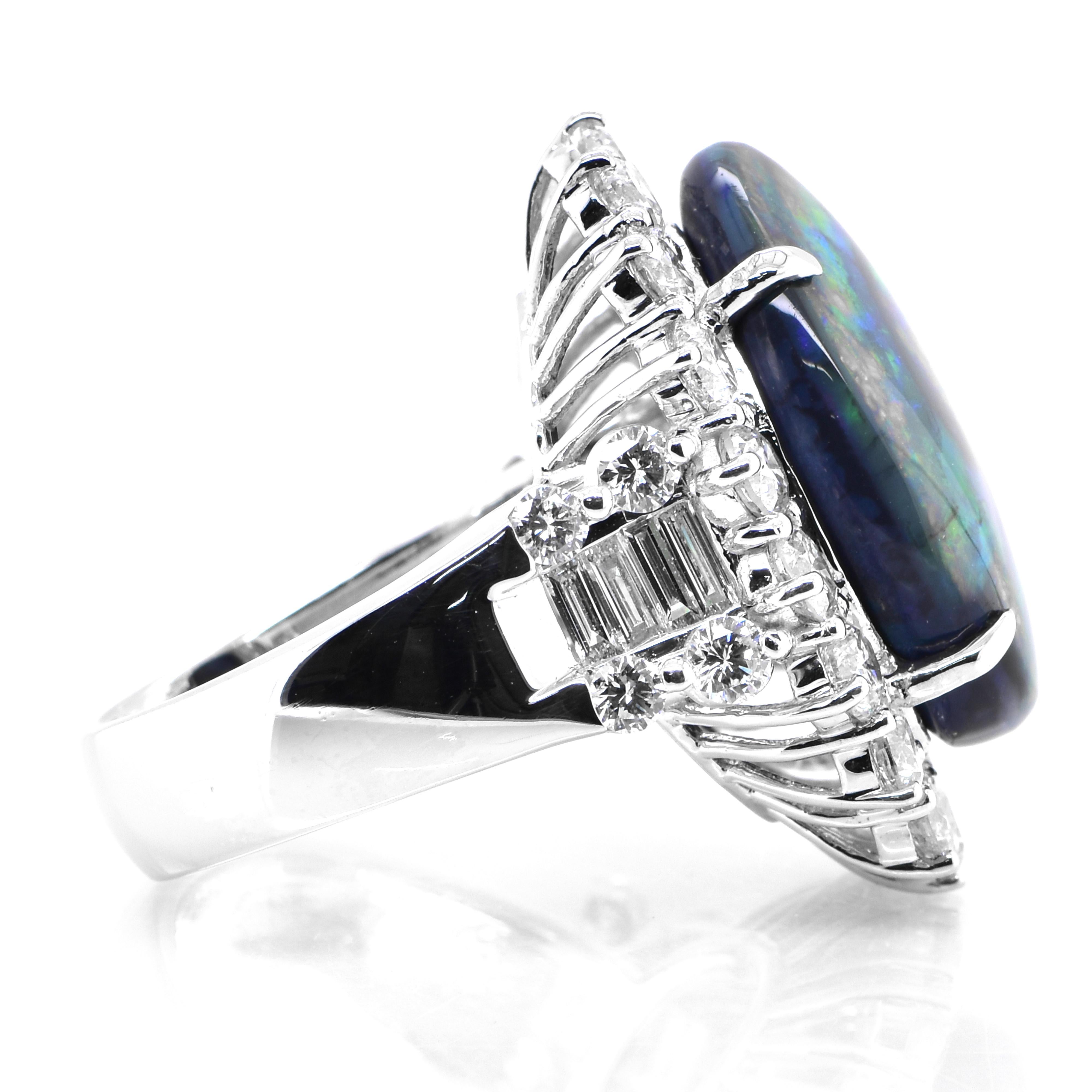 12.13 Carat Lightning Ridge Black Opal and Diamond Cocktail Ring set in Platinum In New Condition For Sale In Tokyo, JP