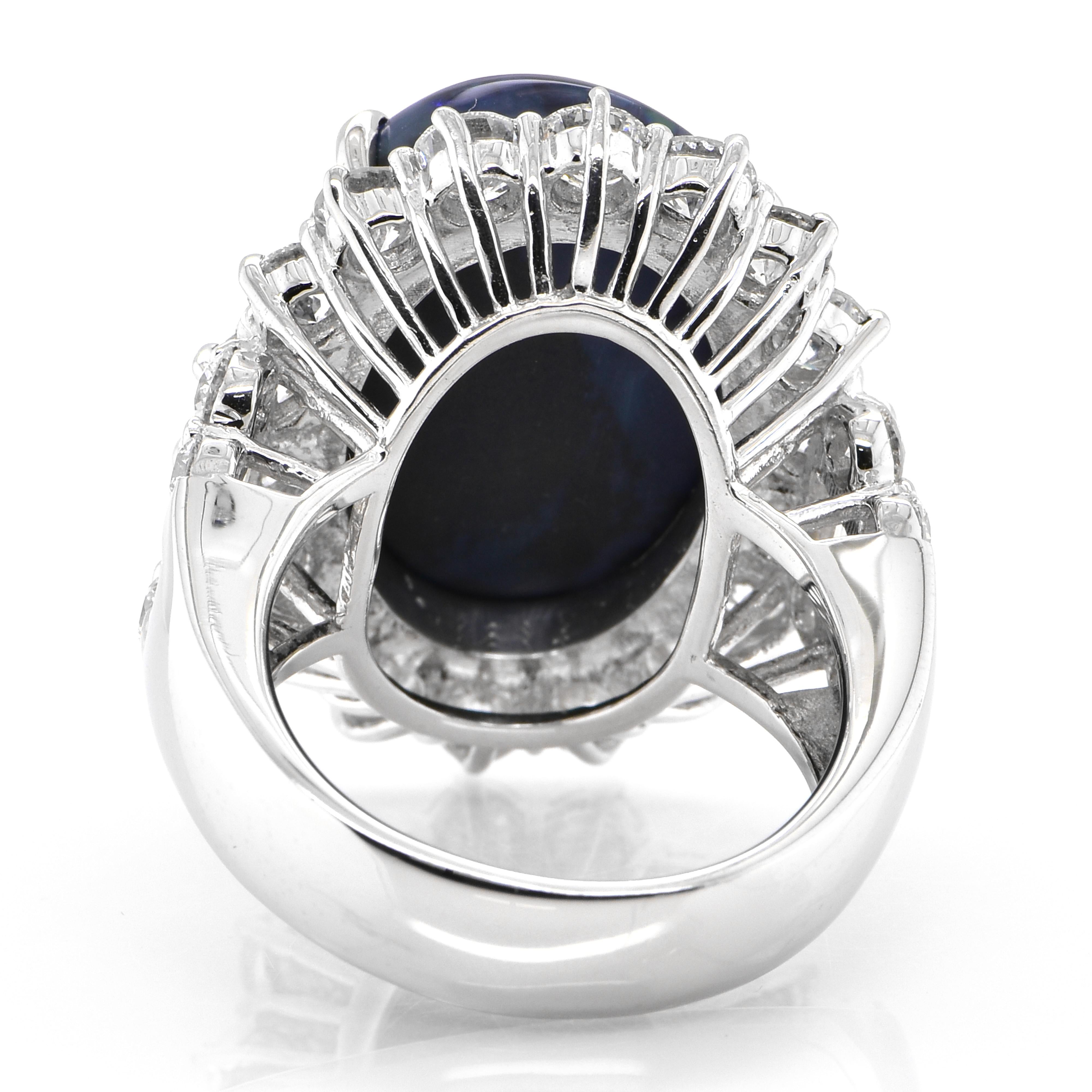 Women's 12.13 Carat Lightning Ridge Black Opal and Diamond Cocktail Ring set in Platinum For Sale