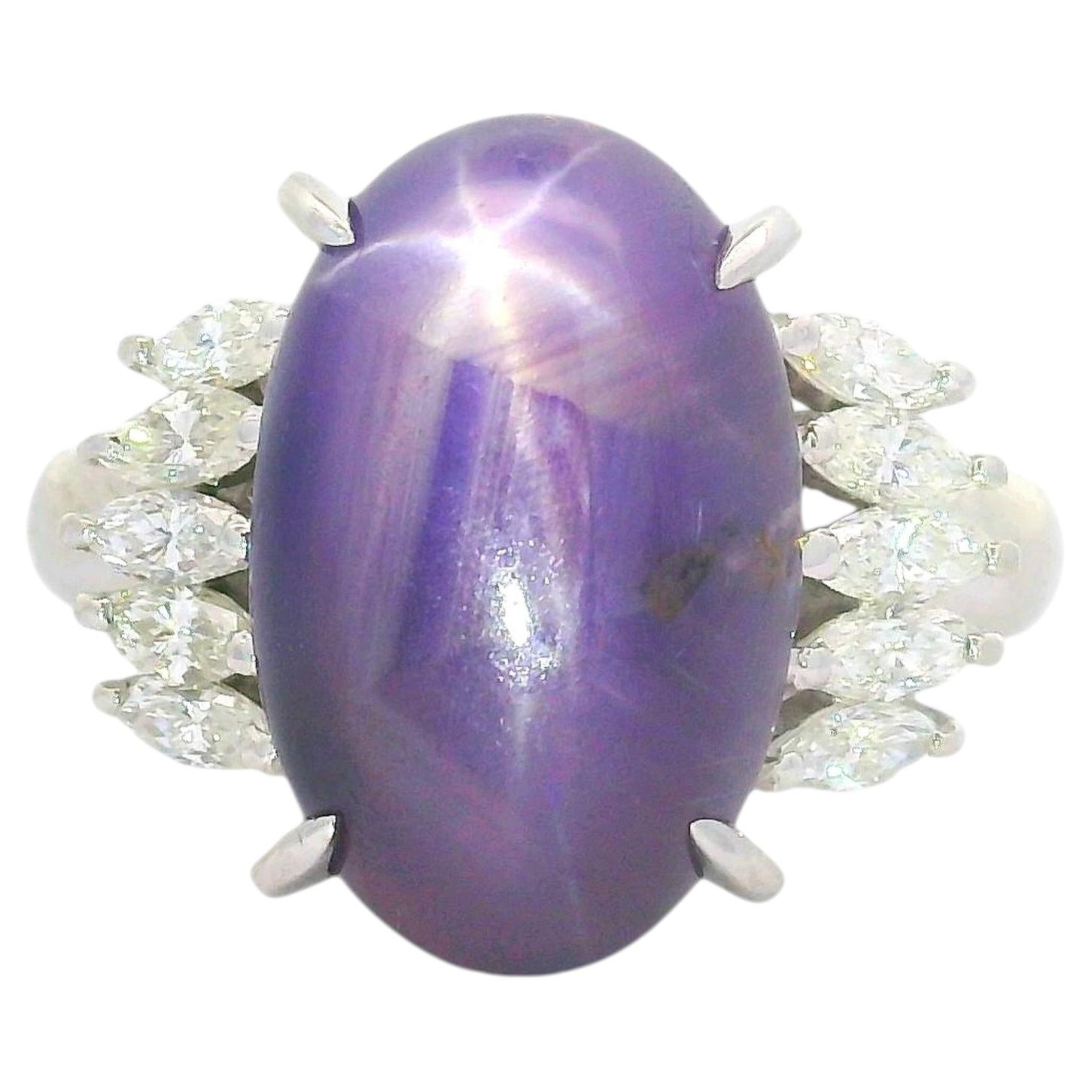 12.13 Carat Purple Star Sapphire Diamond Platinum Ring