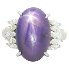 12.13 Carat Purple Star Sapphire Diamond Platinum Ring