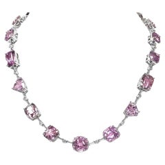 121.3 Carats Kunzite and Diamond White Gold Necklace