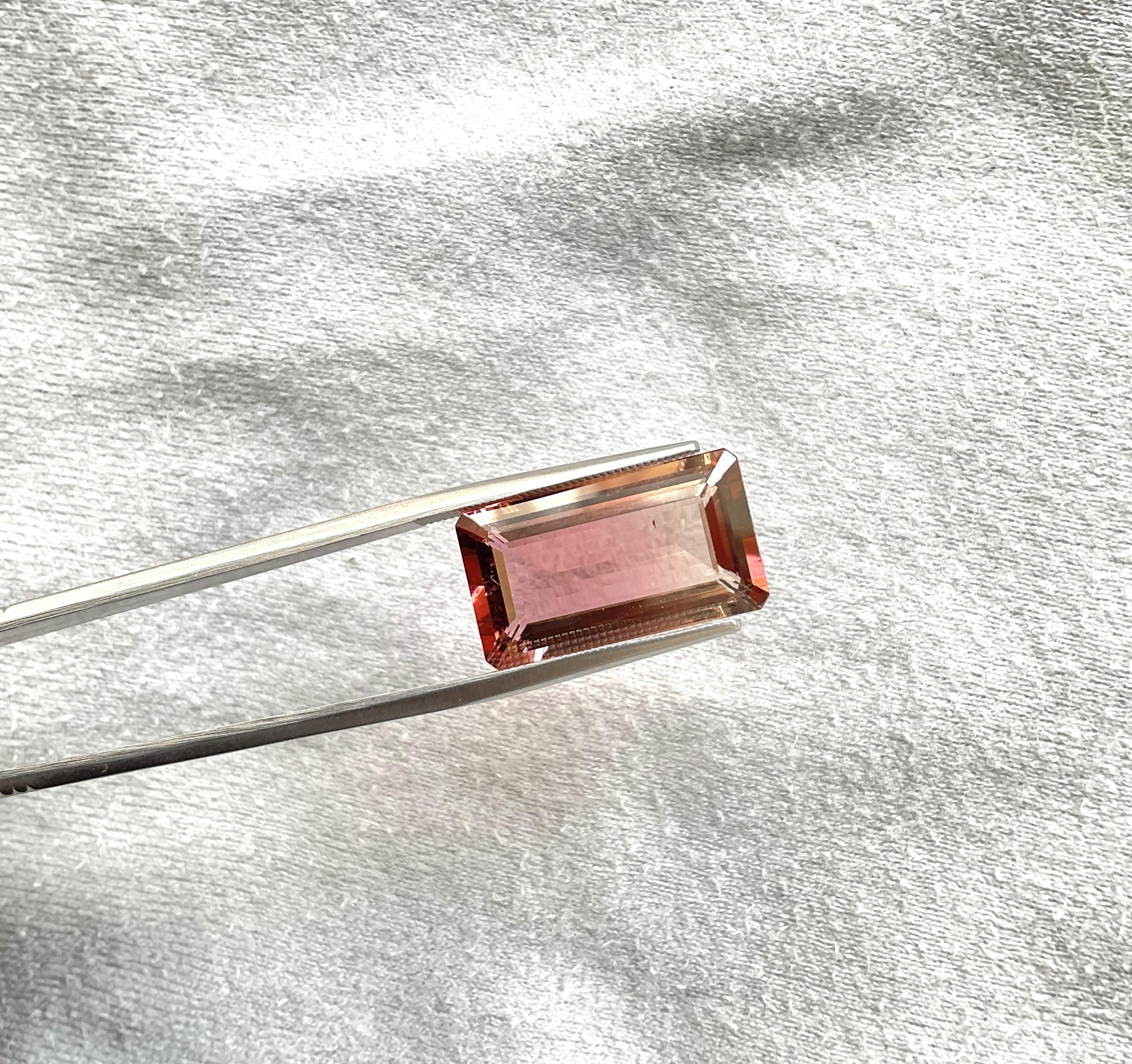 Art Deco 12.13 Carats Pink Tourmaline Octagonal Long Faceted Cut Stone Natural Gemstone For Sale