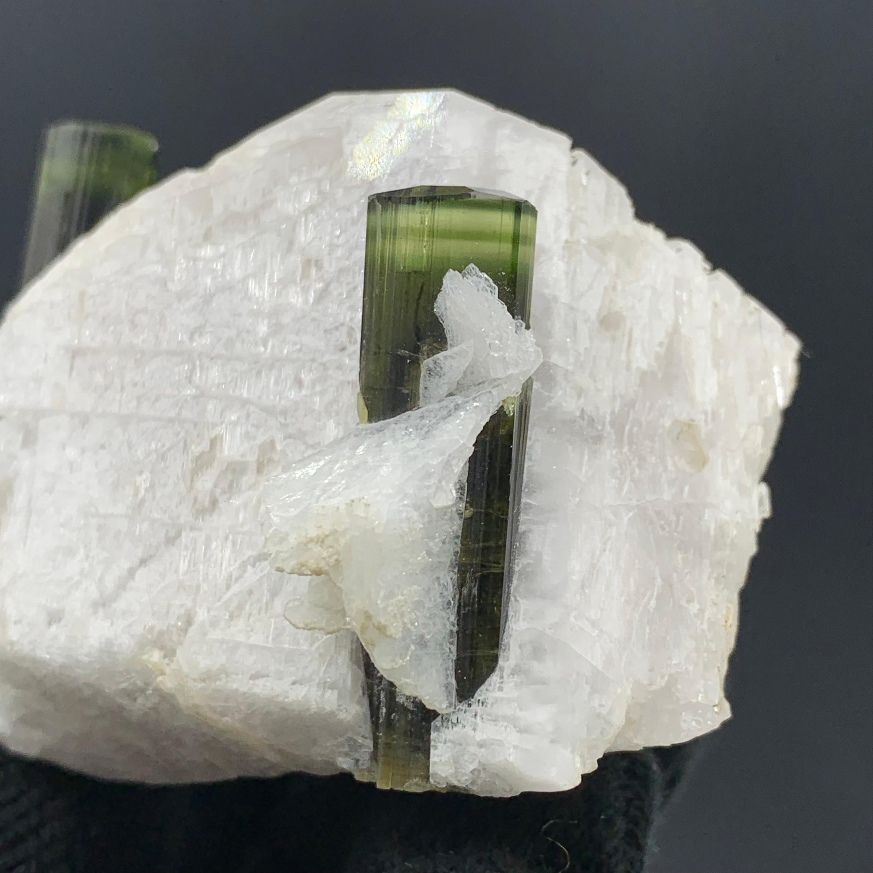 121.32 Gram Pretty Dual Tourmaline Specimen Attached With Feldspar From Pakistan In Good Condition For Sale In Peshawar, PK