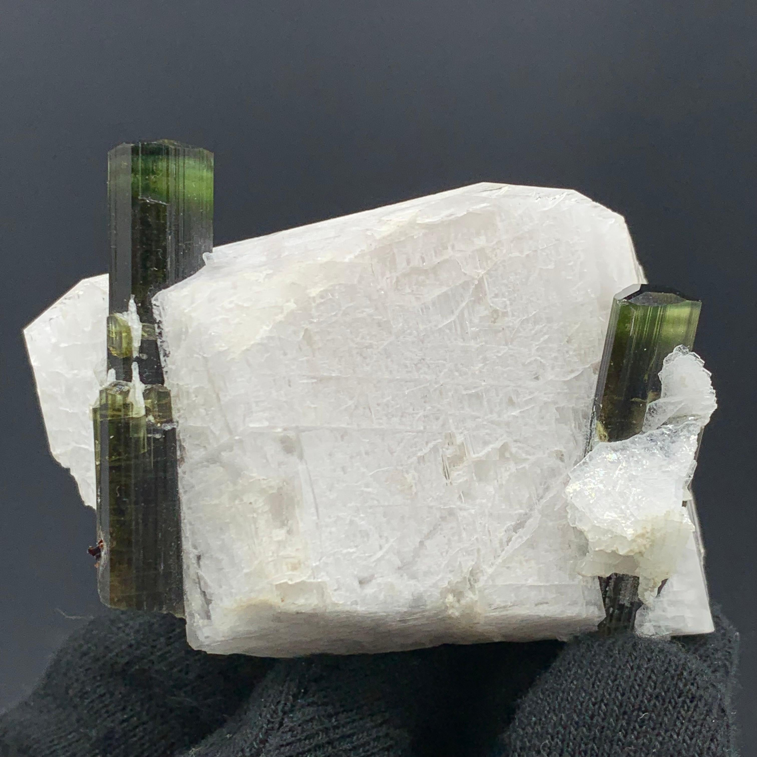 Rock Crystal 121.32 Gram Pretty Dual Tourmaline Specimen Attached With Feldspar From Pakistan For Sale
