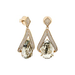 Sunita Nahata Mint Quartz 12.14ct. Drop Earring in 18KRG with Diamond.