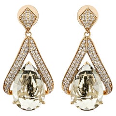 Boucles d'oreilles pendantes en or rose 18 carats avec quartz menthe de 12,14 carats et diamants blancs