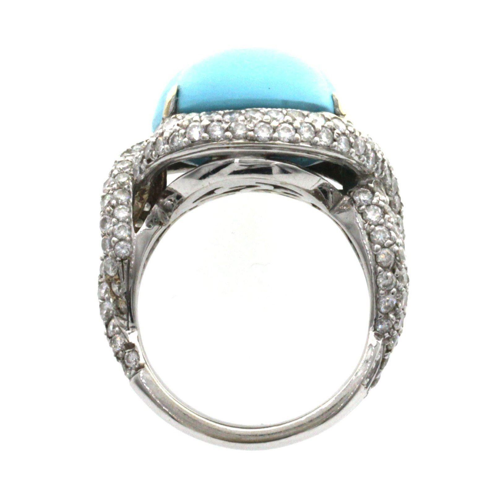 Men's 12.14 CT Natural Turquoise & 1.86 CT Diamonds in 18K Gold Cocktail Ring