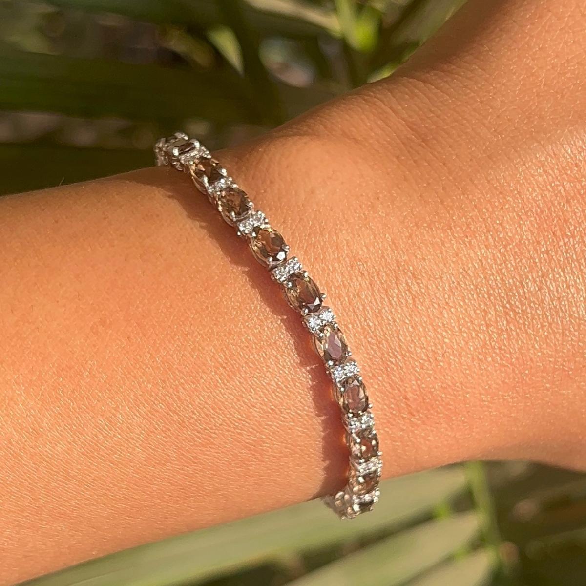12.15 Carat Brown Smoky Quartz Tennis Bracelet sterling silver. You shall need statement tennis bracelet to make a statement with your look. Each piece features dazzling cubic zirconia stones, renowned for their brilliance and clarity, set in