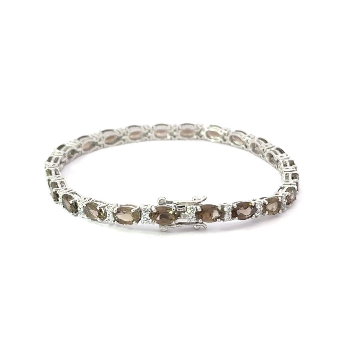 Art Deco 12.15 Carat Brown Smoky Quartz Tennis Bracelet Best Mothers Day Gift in Silver For Sale