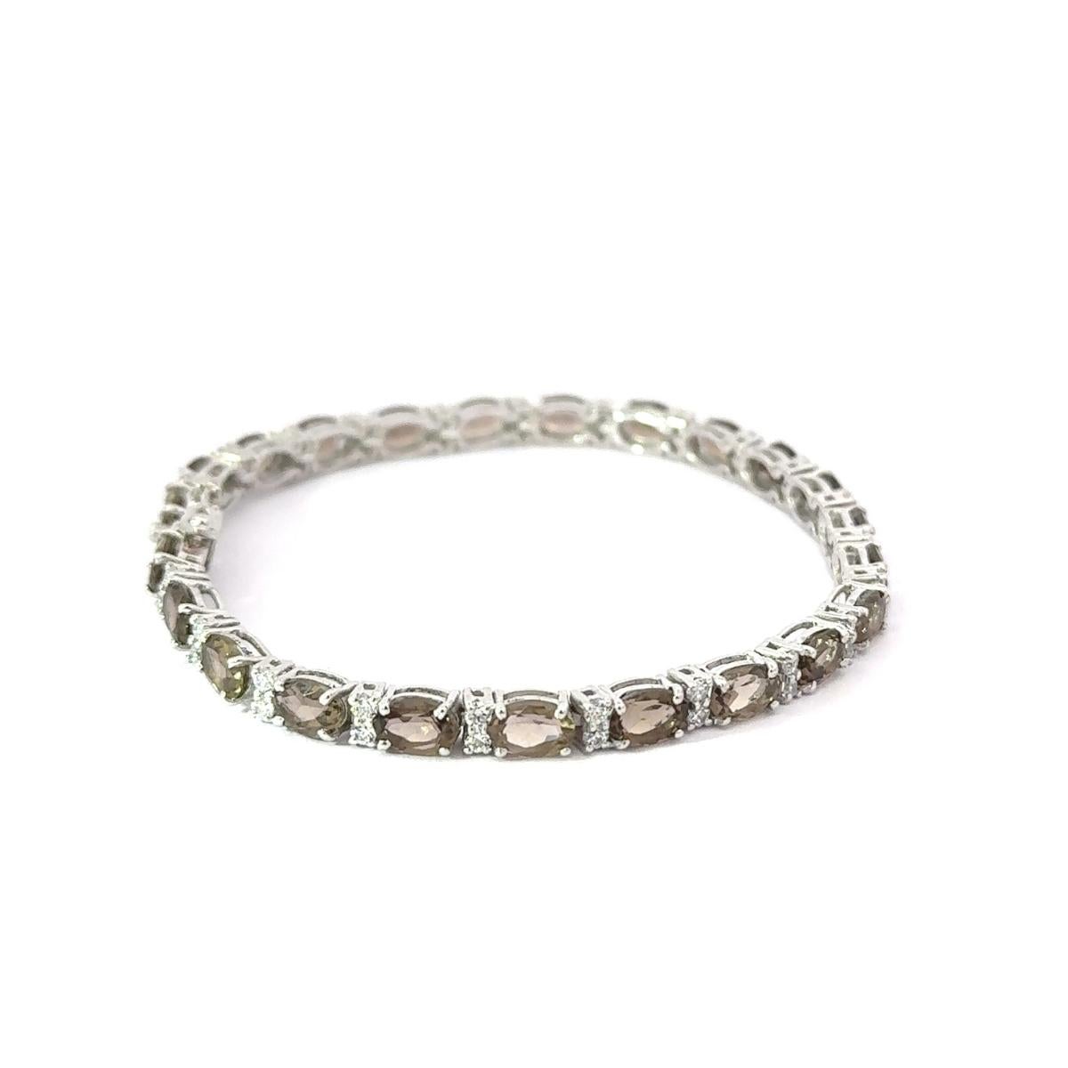 Women's 12.15 Carat Brown Smoky Quartz Tennis Bracelet Best Mothers Day Gift in Silver For Sale