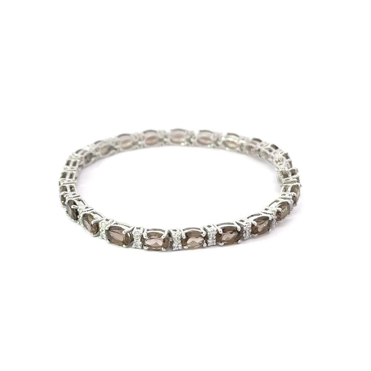 12.15 Carat Brown Smoky Quartz Tennis Bracelet Best Mothers Day Gift in Silver For Sale 2