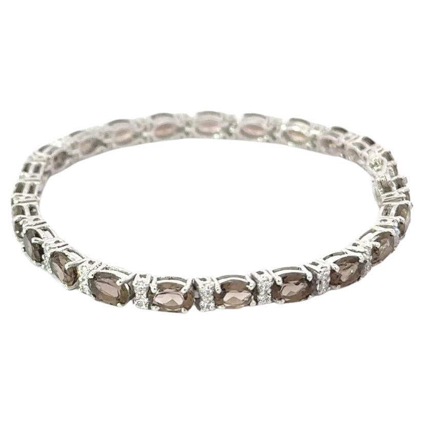 12.15 Carat Brown Smoky Quartz Tennis Bracelet Best Mothers Day Gift in Silver For Sale