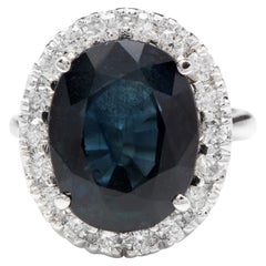 12,15 Karat exquisiter natürlicher blauer Saphir und Diamant 14 Karat massives Gold