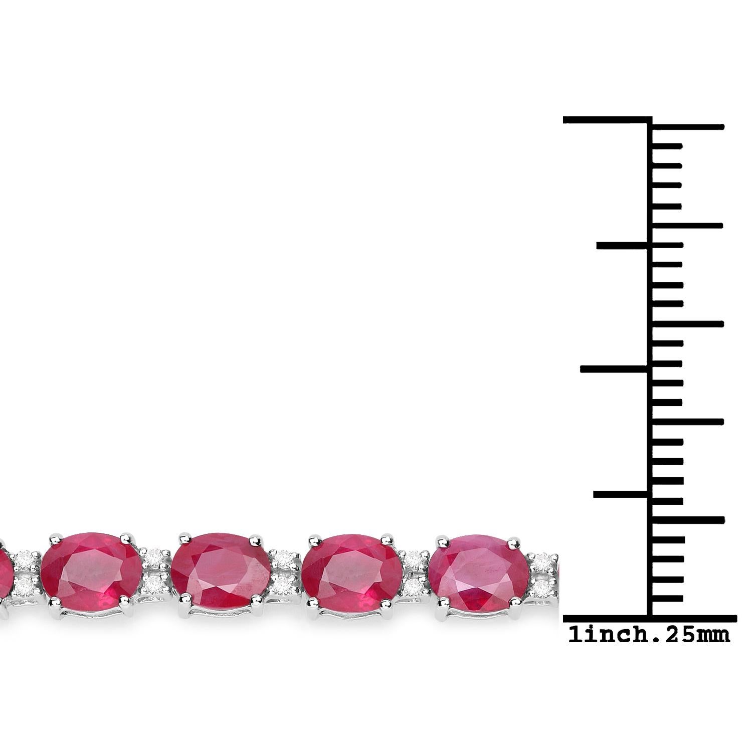12.15 Carat Ruby Ovals and Diamond 14 Karat White Gold Tennis Bracelet In New Condition In Great Neck, NY