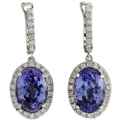 12.15 Carat Tanzanite 18 Karat White Gold Diamond Earrings