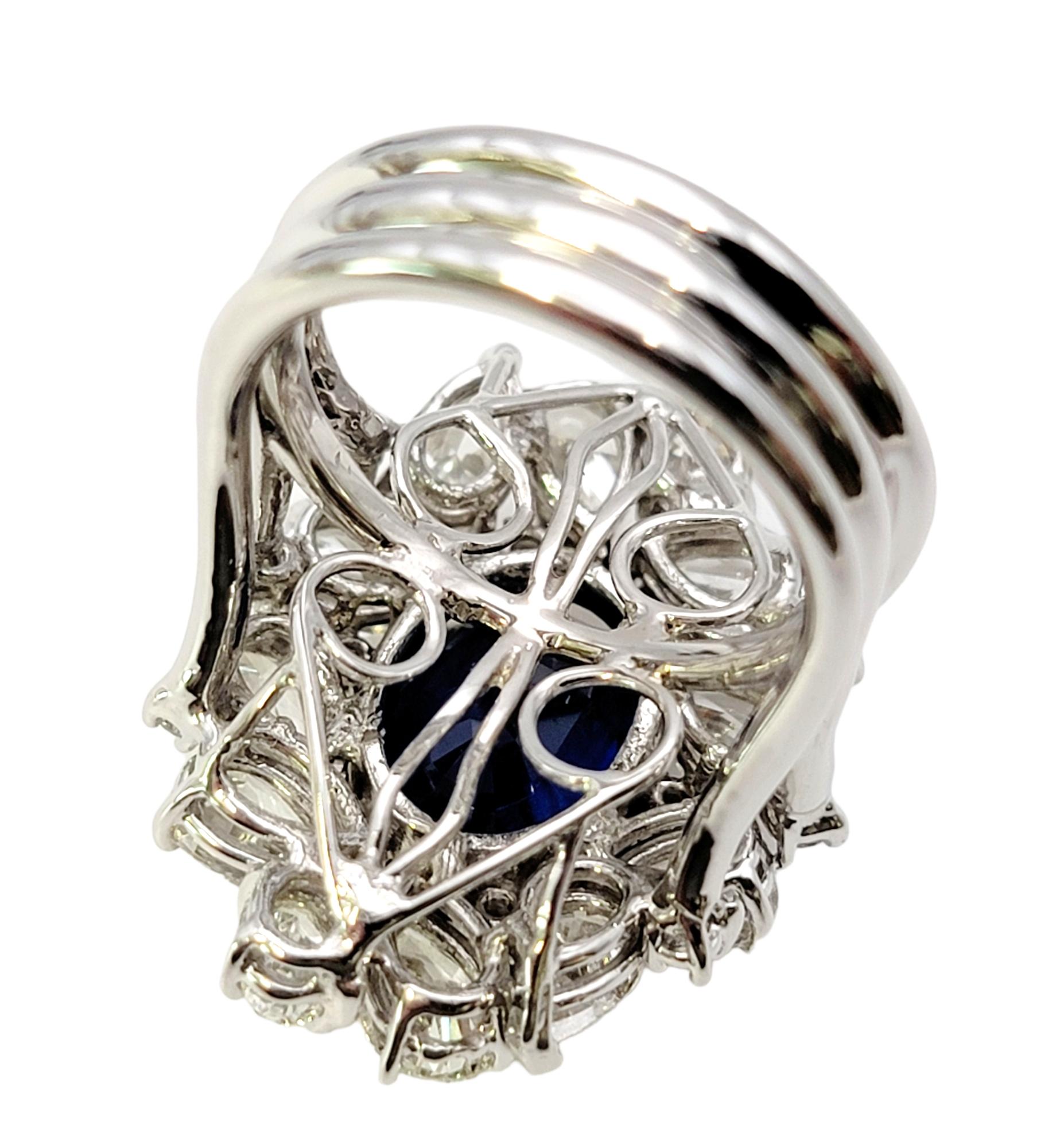 12.15 Carat Total Natural Sapphire and Diamond Cluster White Gold Cocktail Ring For Sale 4