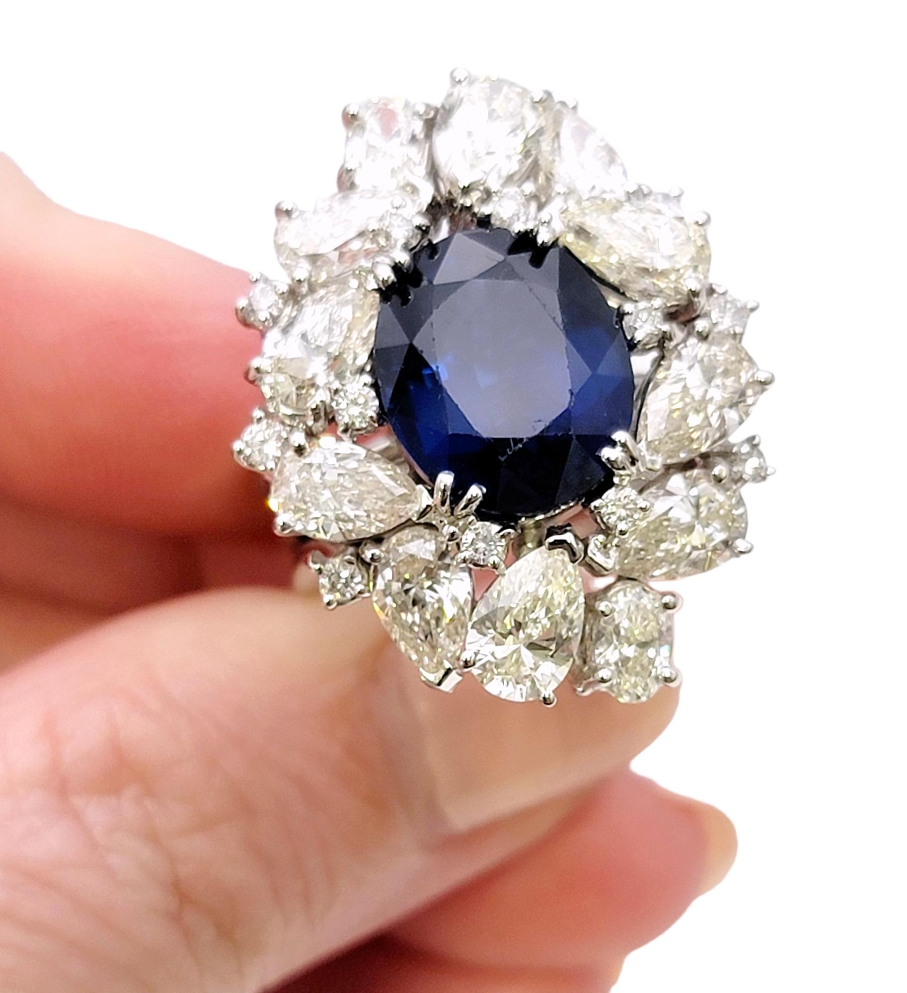 12.15 Carat Total Natural Sapphire and Diamond Cluster White Gold Cocktail Ring For Sale 5
