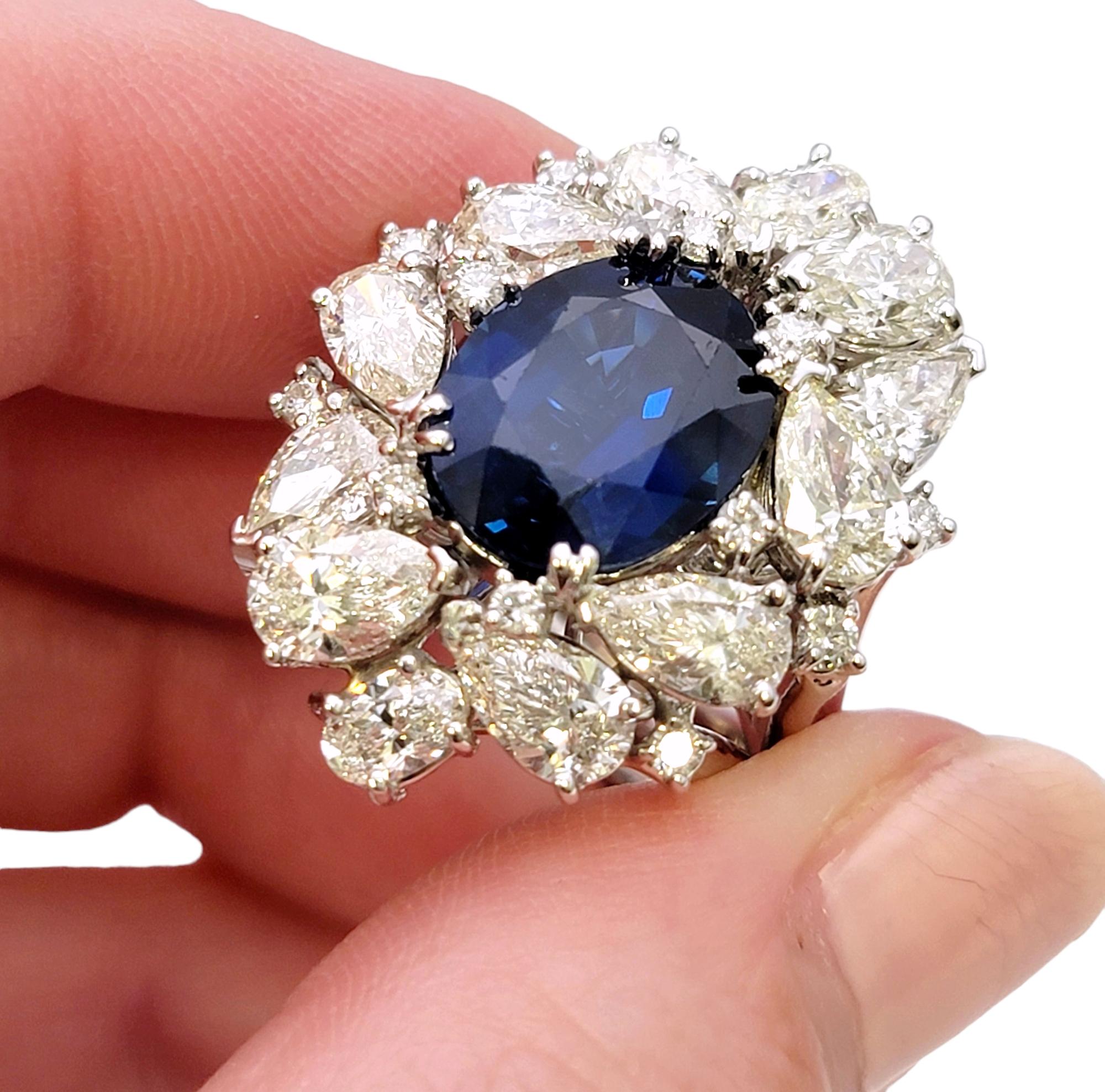 12.15 Carat Total Natural Sapphire and Diamond Cluster White Gold Cocktail Ring For Sale 6
