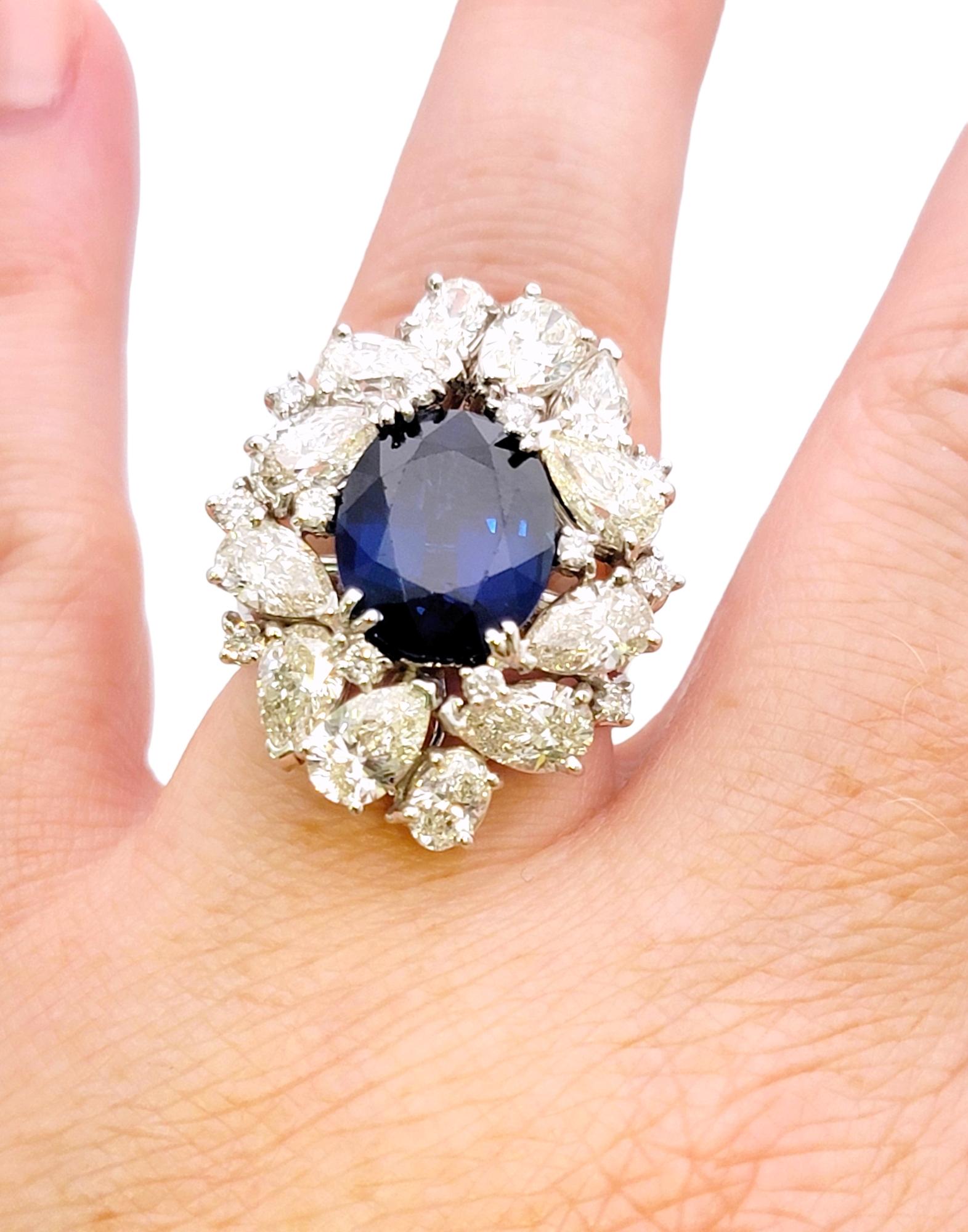 12.15 Carat Total Natural Sapphire and Diamond Cluster White Gold Cocktail Ring For Sale 7