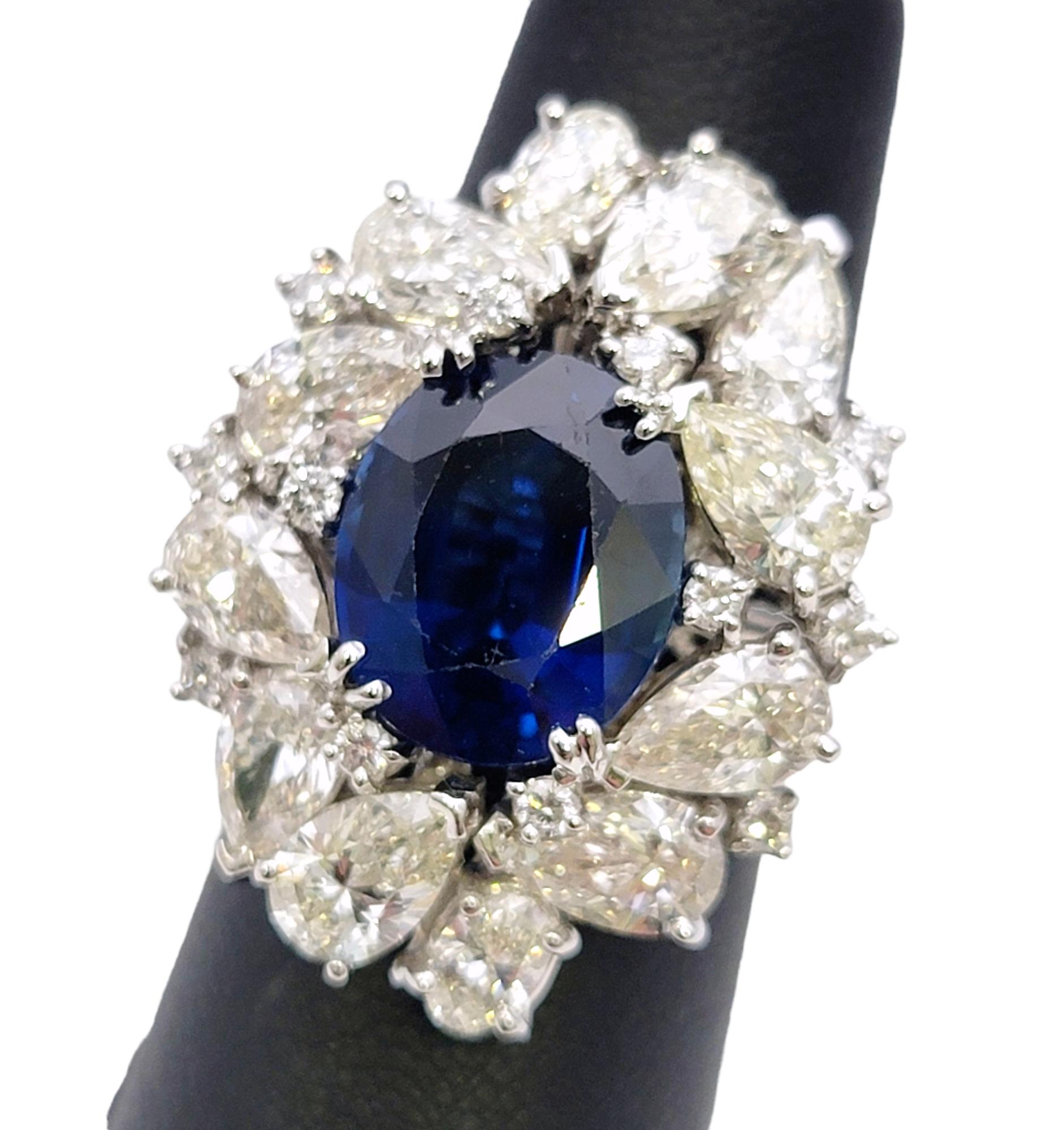 12.15 Carat Total Natural Sapphire and Diamond Cluster White Gold Cocktail Ring For Sale 8
