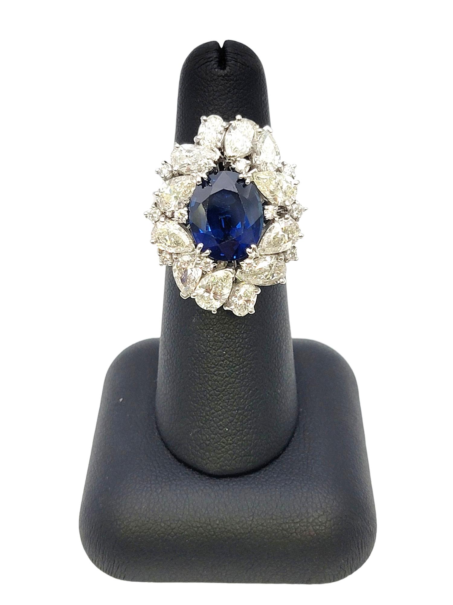 12.15 Carat Total Natural Sapphire and Diamond Cluster White Gold Cocktail Ring For Sale 9