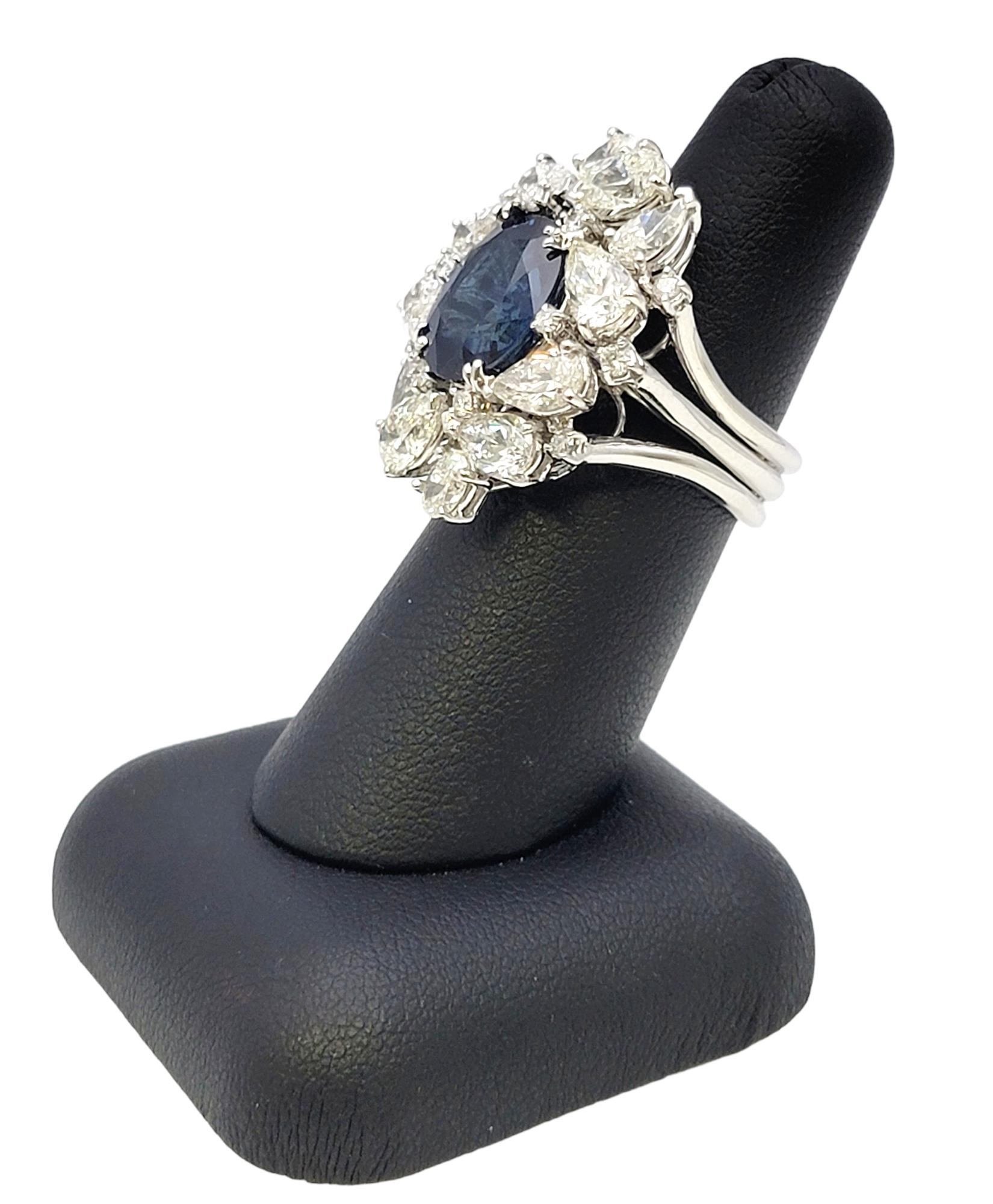12.15 Carat Total Natural Sapphire and Diamond Cluster White Gold Cocktail Ring For Sale 10
