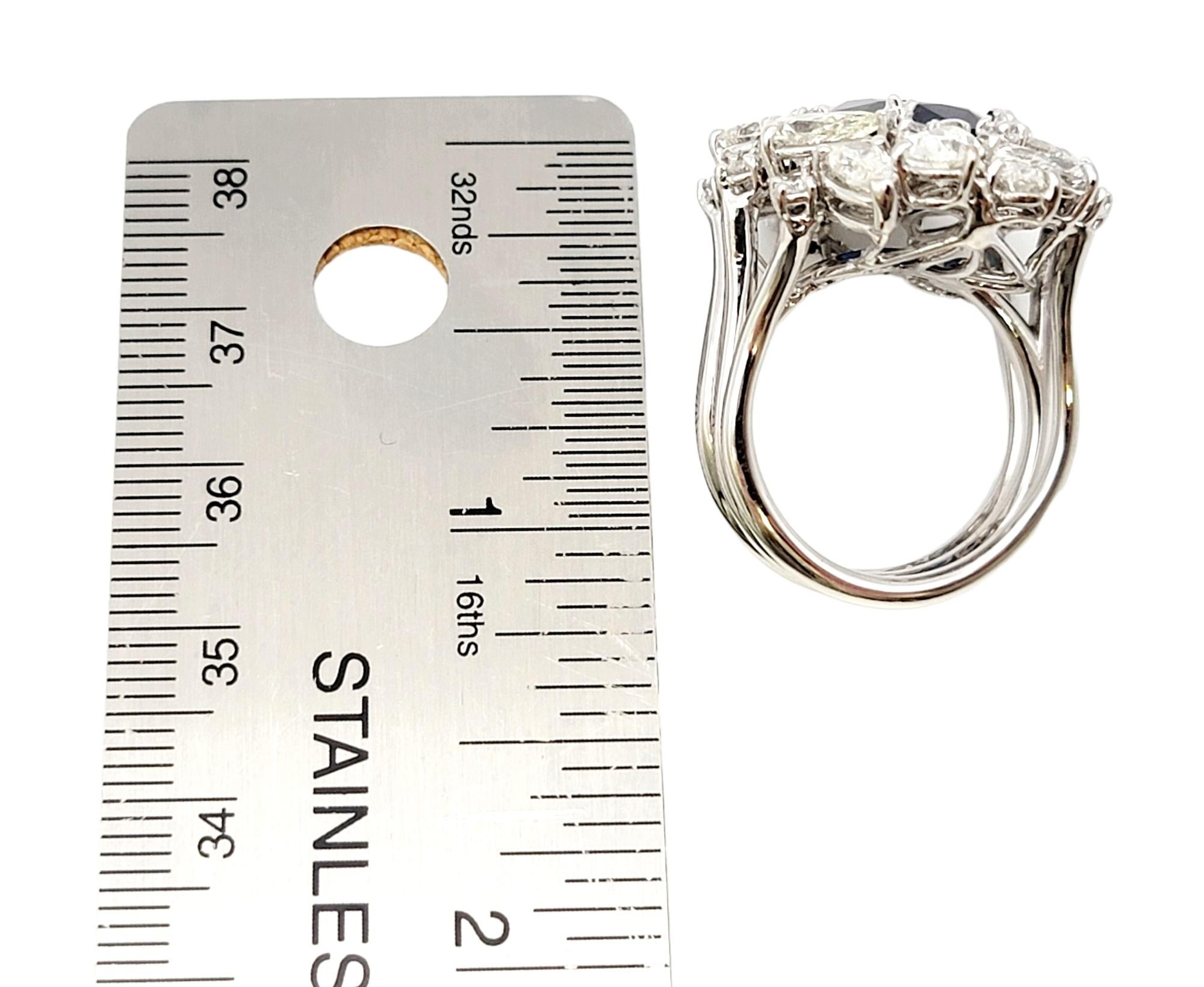 12.15 Carat Total Natural Sapphire and Diamond Cluster White Gold Cocktail Ring For Sale 12