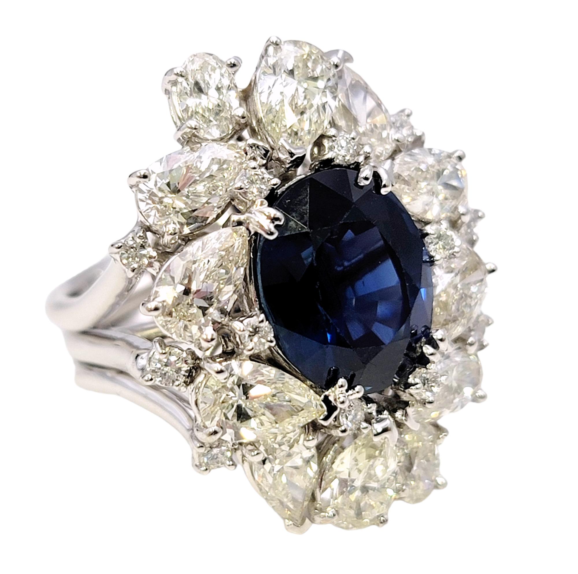 12.15 Carat Total Natural Sapphire and Diamond Cluster White Gold Cocktail Ring In Good Condition For Sale In Scottsdale, AZ