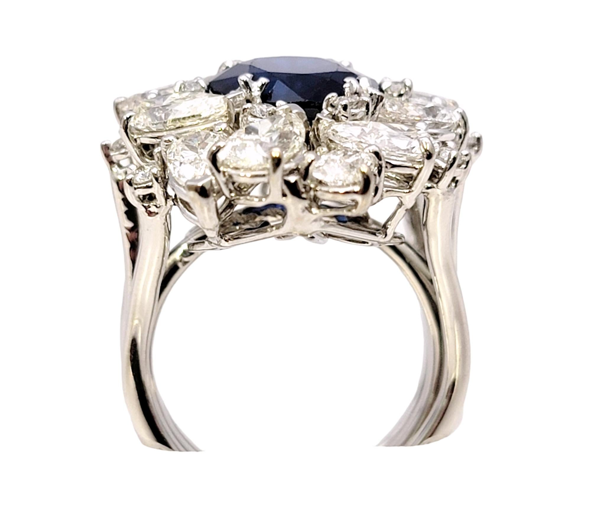 Women's 12.15 Carat Total Natural Sapphire and Diamond Cluster White Gold Cocktail Ring For Sale