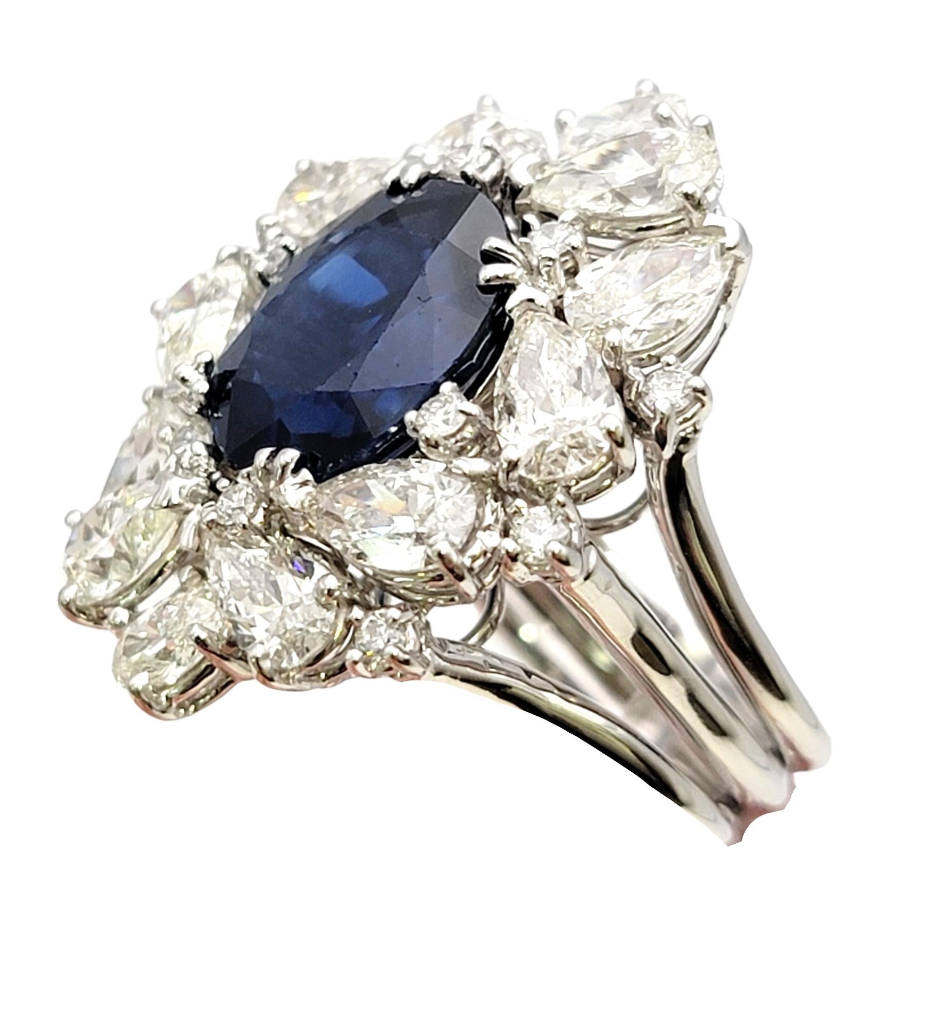 12.15 Carat Total Natural Sapphire and Diamond Cluster White Gold Cocktail Ring For Sale 1