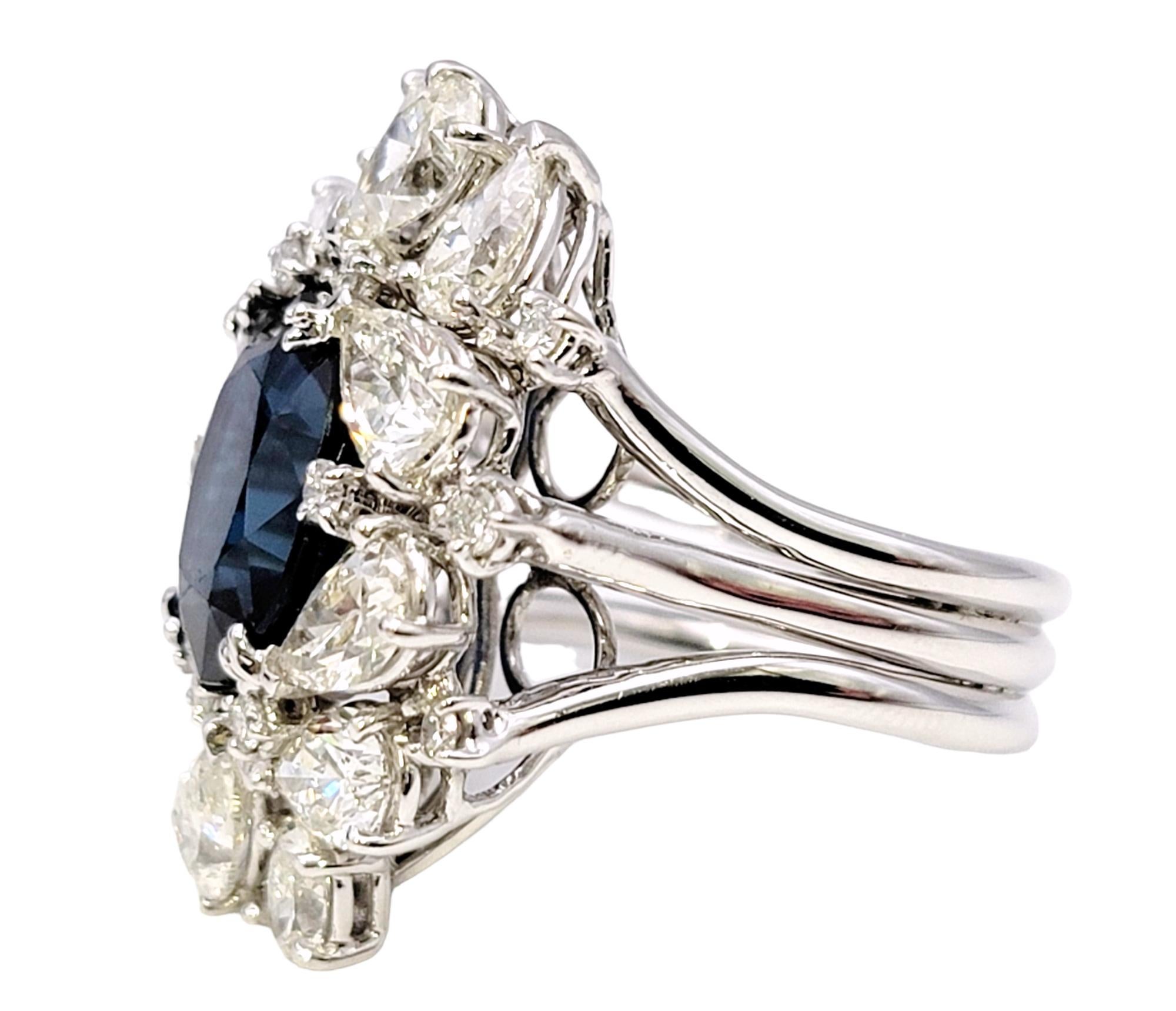 12.15 Carat Total Natural Sapphire and Diamond Cluster White Gold Cocktail Ring For Sale 2