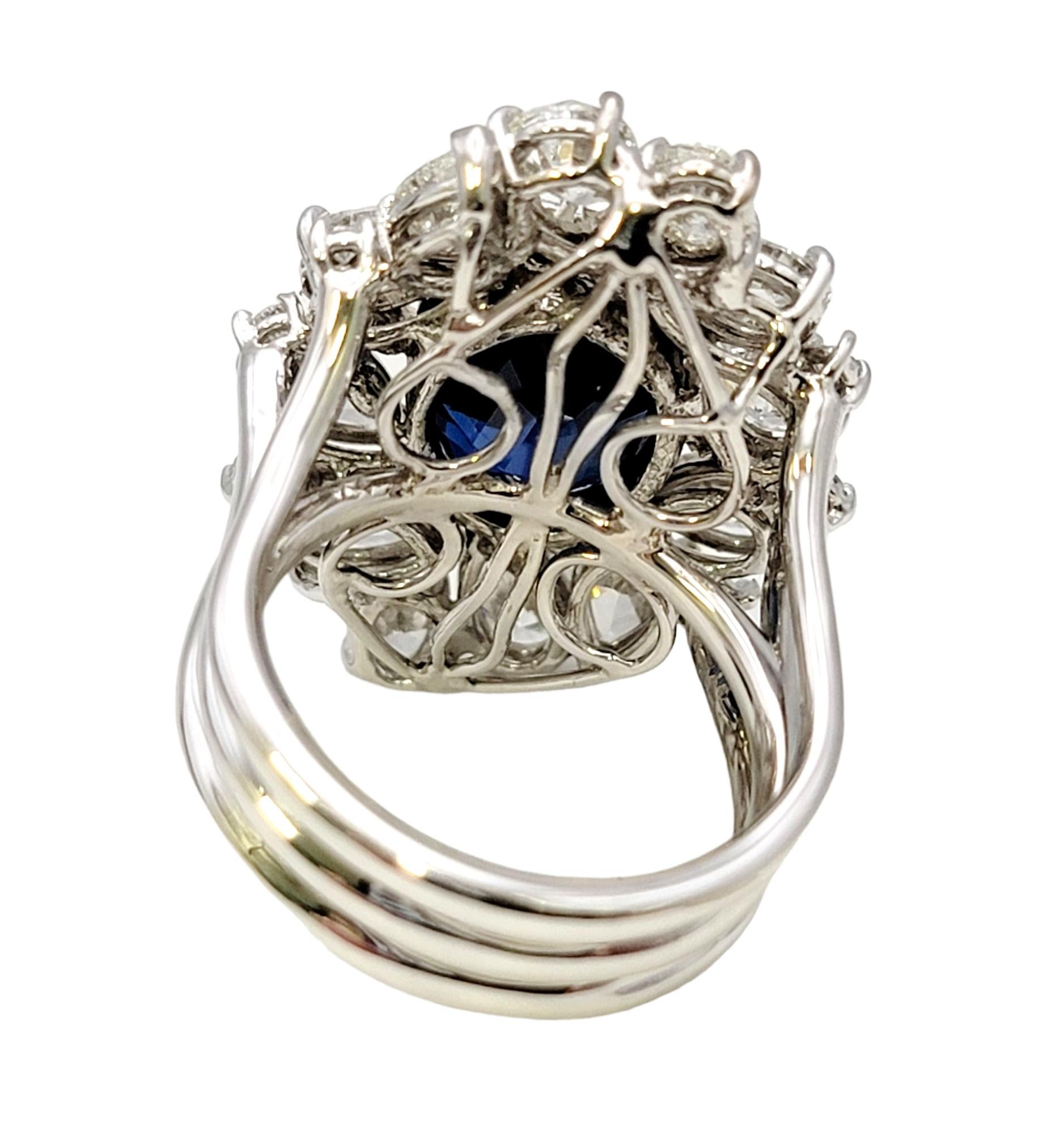 12.15 Carat Total Natural Sapphire and Diamond Cluster White Gold Cocktail Ring For Sale 3
