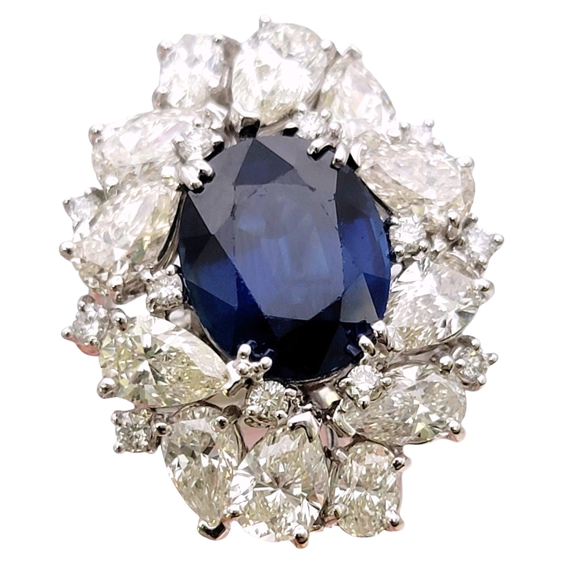 12.15 Carat Total Natural Sapphire and Diamond Cluster White Gold Cocktail Ring