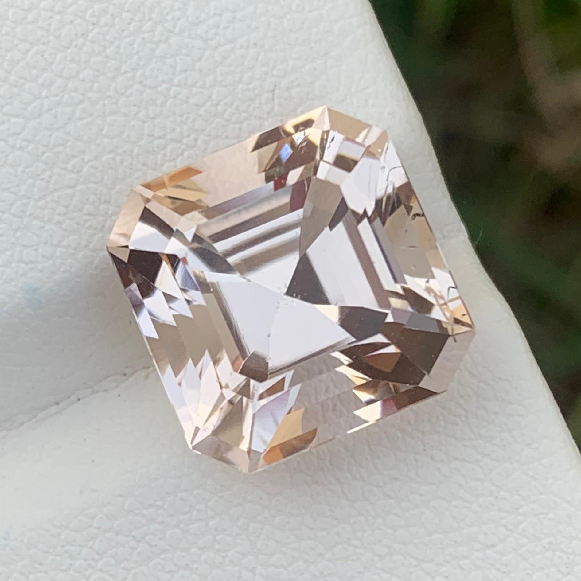 Faceted Morganite 
Weight: 12.15 Carat
Dimension: 13.7x13.5x10.5 Mm 
Origin: Afghanistan 
Color: Imperial 
Shape: Octagon 
Cut: Asscher 
Treatment: Non
Certficate: On Customer Demand 
Morganite, a delicate and captivating gemstone, is renowned for