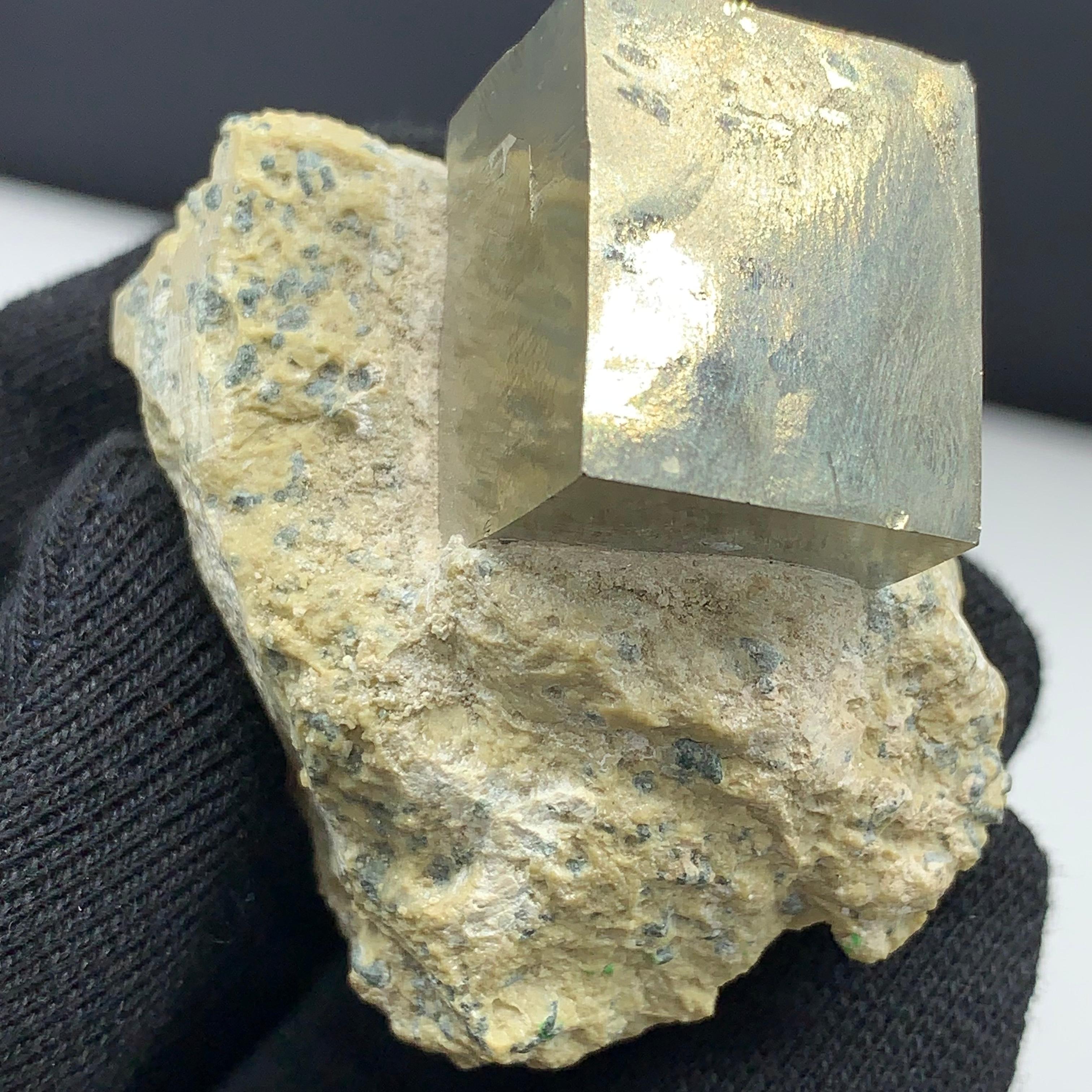 121.53 Gram Lustrous Pyrite Cube On Marl Matrix Rock Specimen From Spain  For Sale 1
