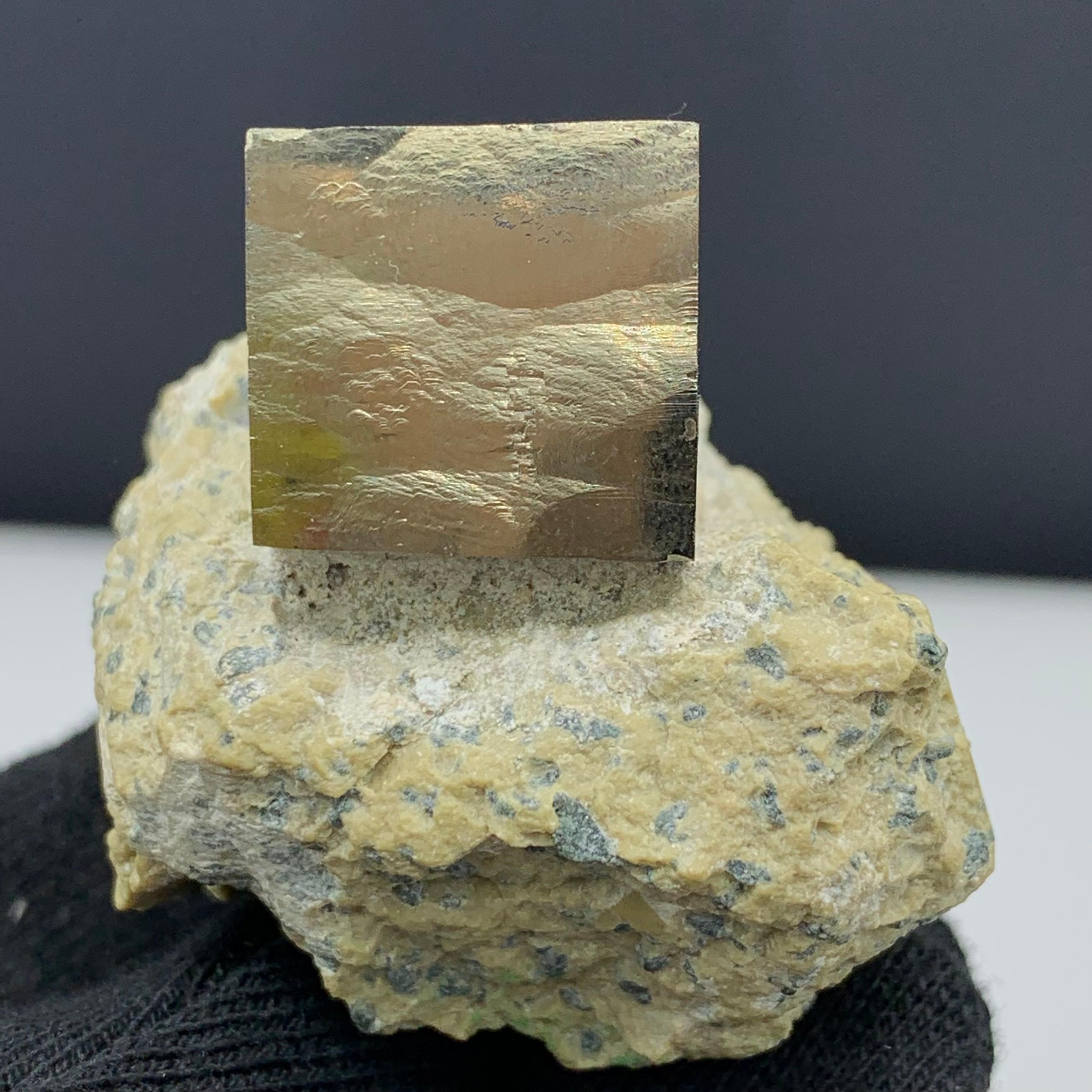 121.53 Gram Lustrous Pyrite Cube On Marl Matrix Rock Specimen From Spain  For Sale 5