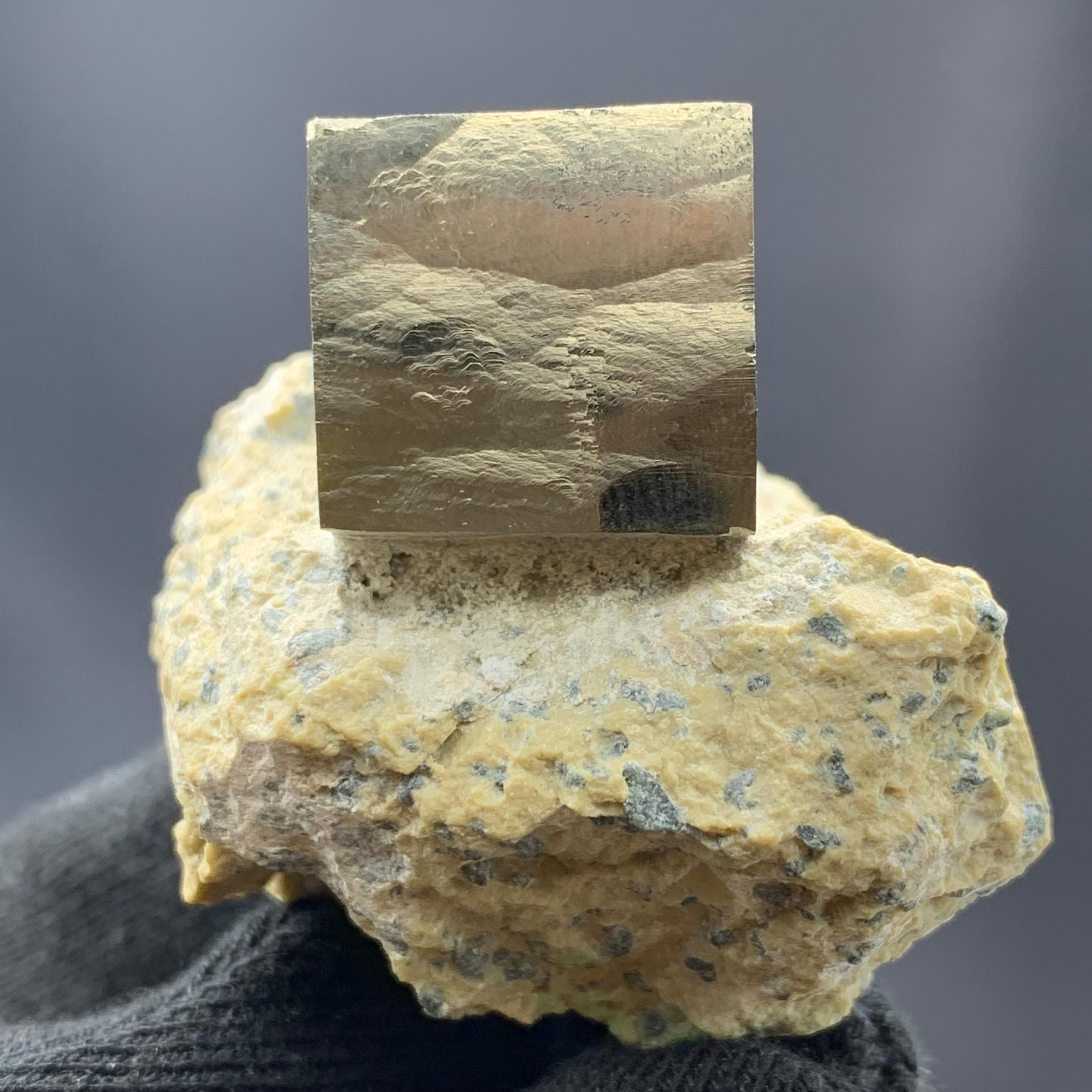 Adam Style 121.53 Gram Lustrous Pyrite Cube On Marl Matrix Rock Specimen From Spain  For Sale