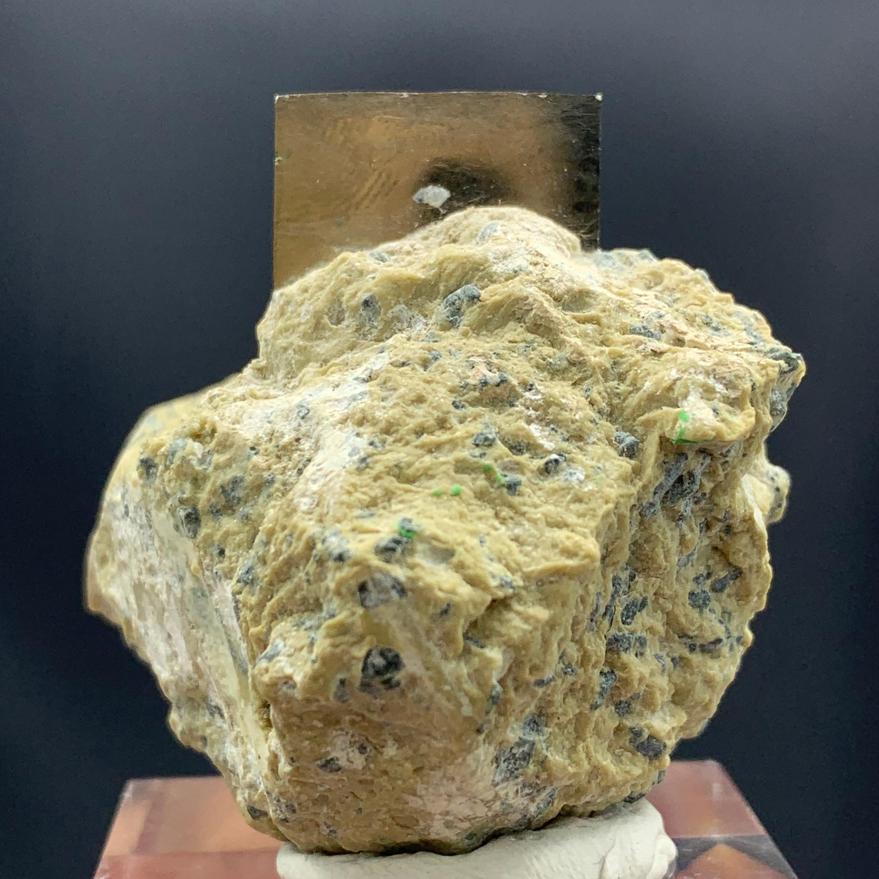 18th Century and Earlier 121.53 Gram Lustrous Pyrite Cube On Marl Matrix Rock Specimen From Spain  For Sale